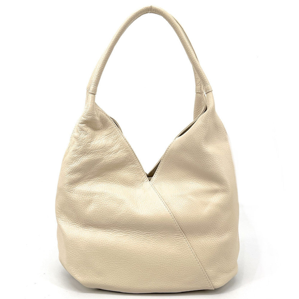 Sac HOBO en cuir grainé MANDALAY Beige crème