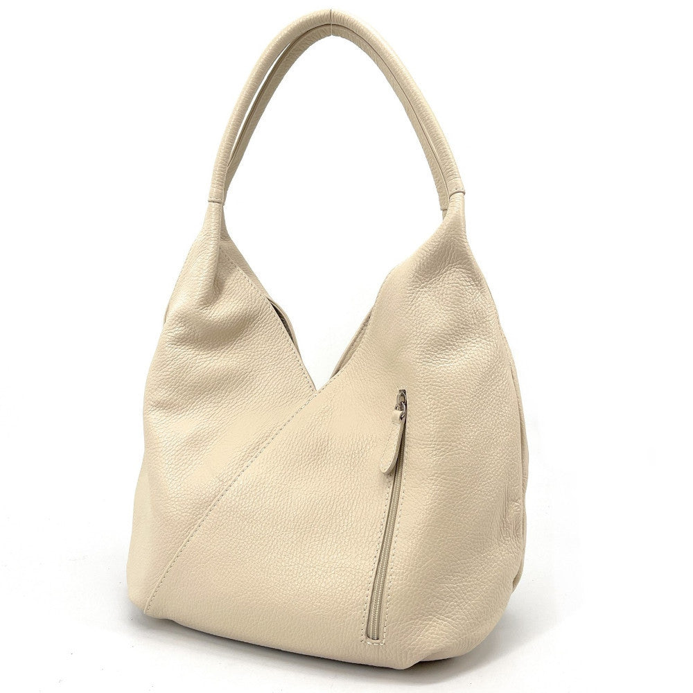 Sac HOBO en cuir grainé MANDALAY Beige crème
