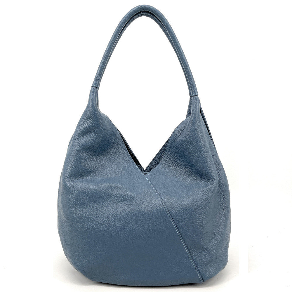 Sac HOBO en cuir grainé MANDALAY Bleu glacier