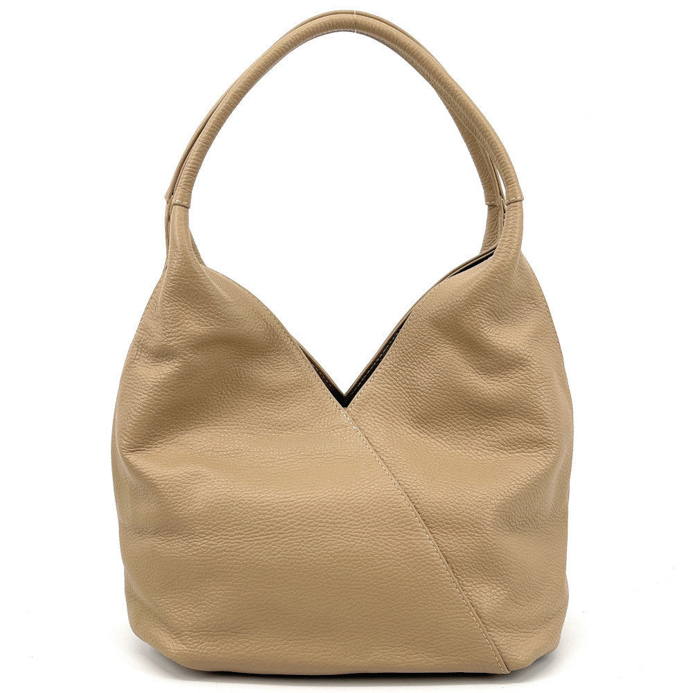 Sac HOBO en cuir grainé MANDALAY Taupe