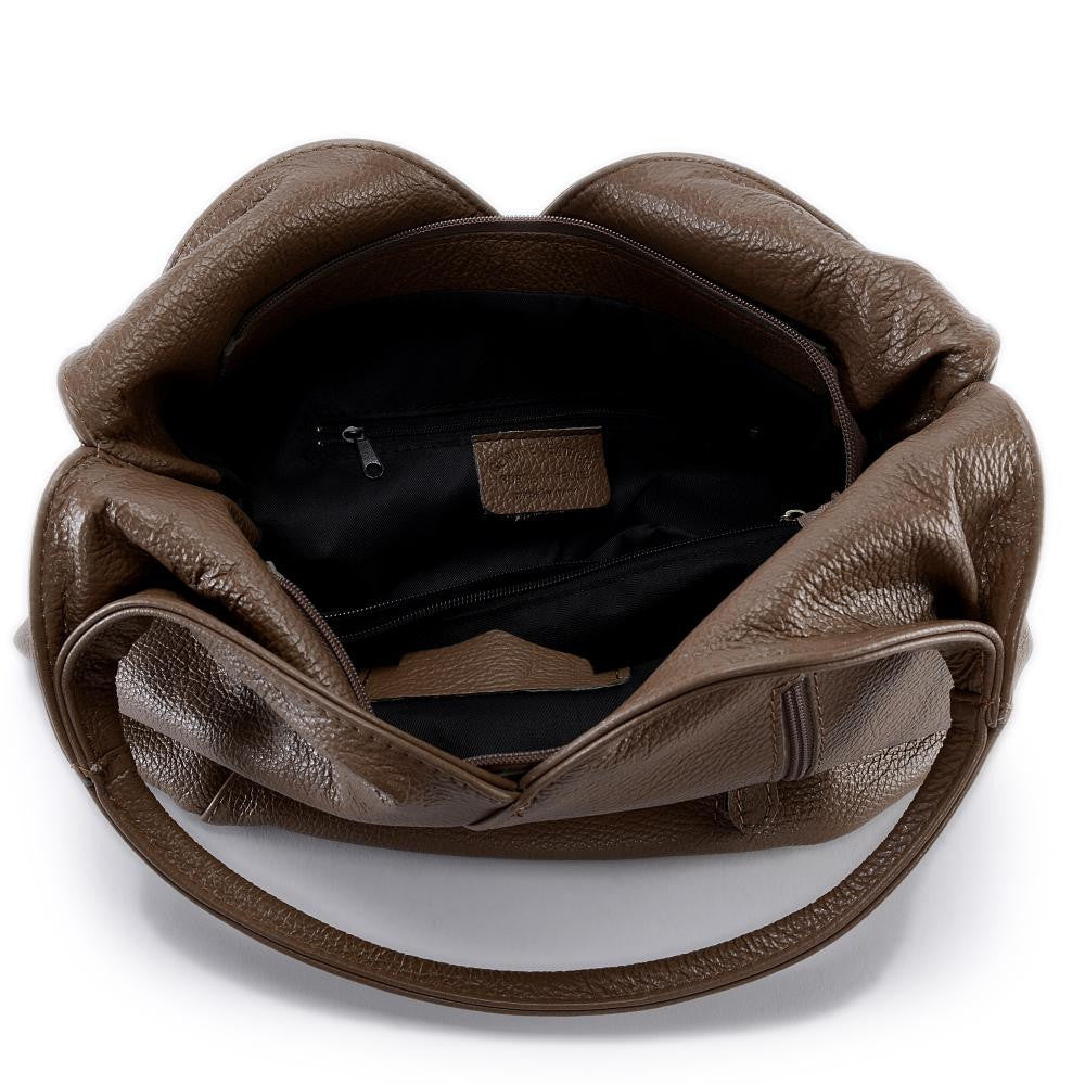Sac HOBO en cuir grainé MANDALAY Taupe foncé