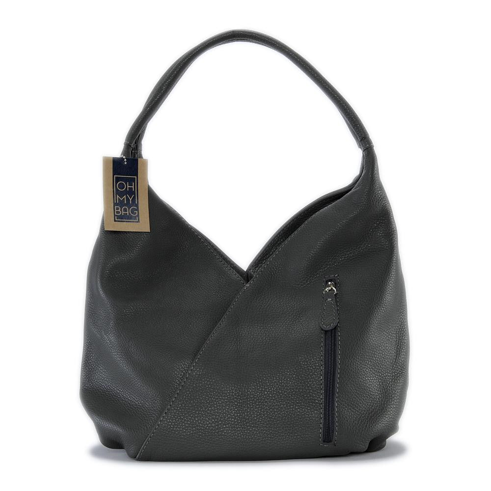 Sac HOBO en cuir grainé MANDALAY Gris foncé