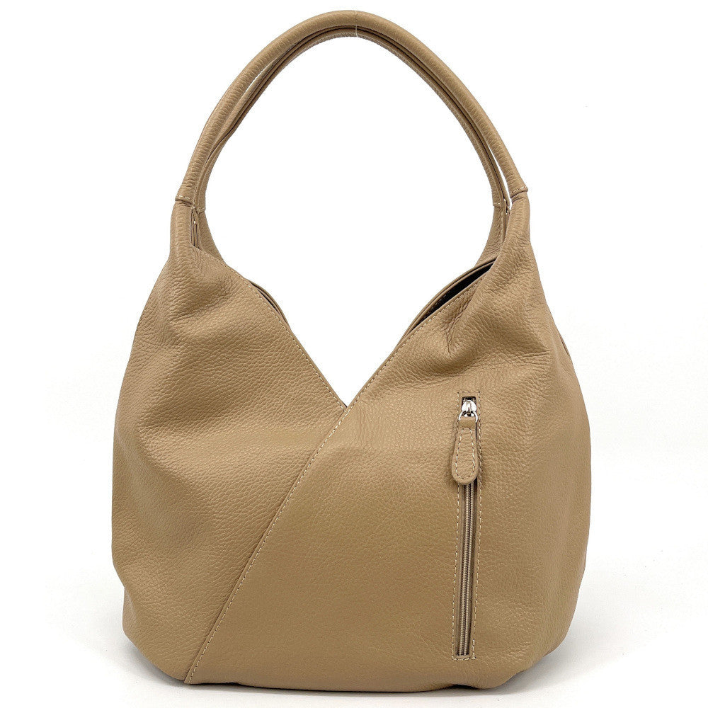 Sac HOBO en cuir grainé MANDALAY Taupe