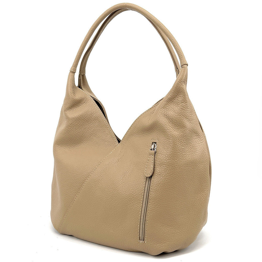 Sac HOBO en cuir grainé MANDALAY Taupe
