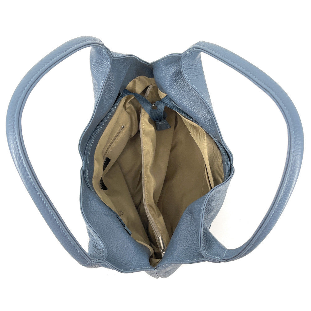 Sac HOBO en cuir grainé MANDALAY Bleu glacier
