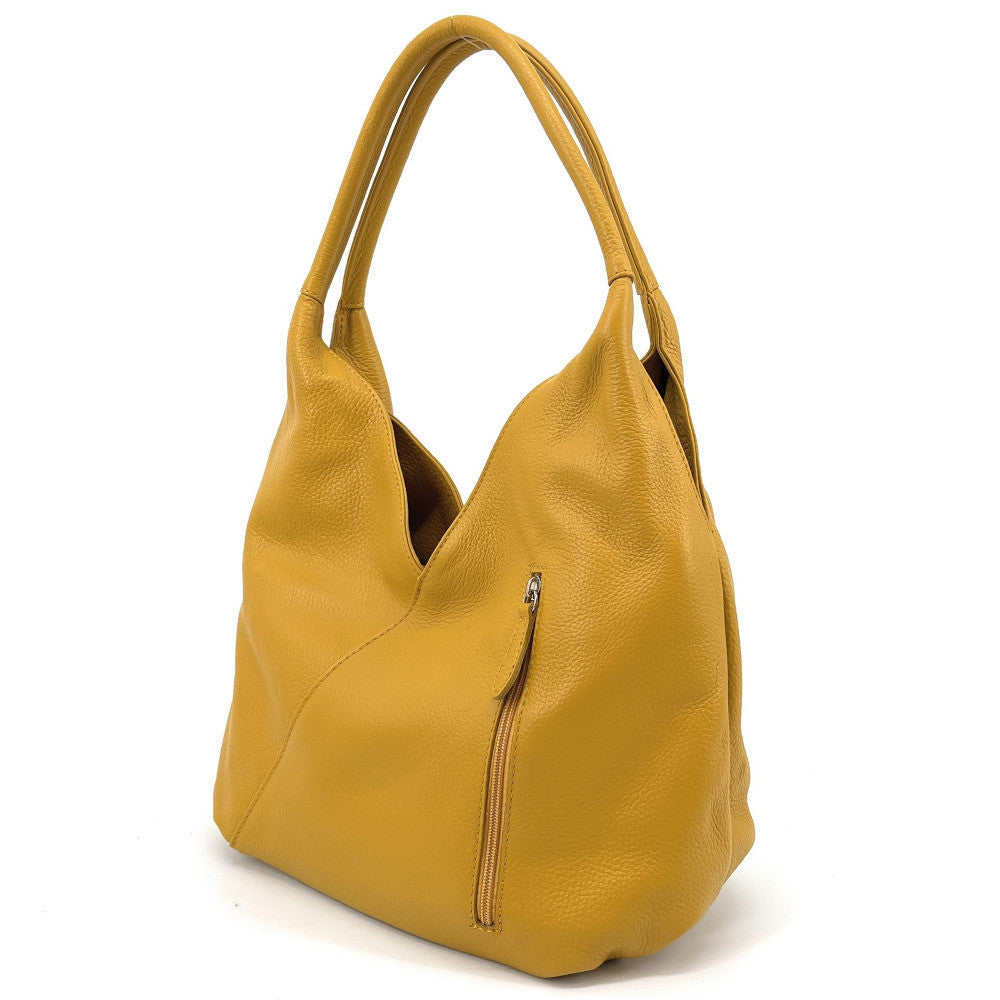 Sac HOBO en cuir grainé MANDALAY Jaune Moutarde
