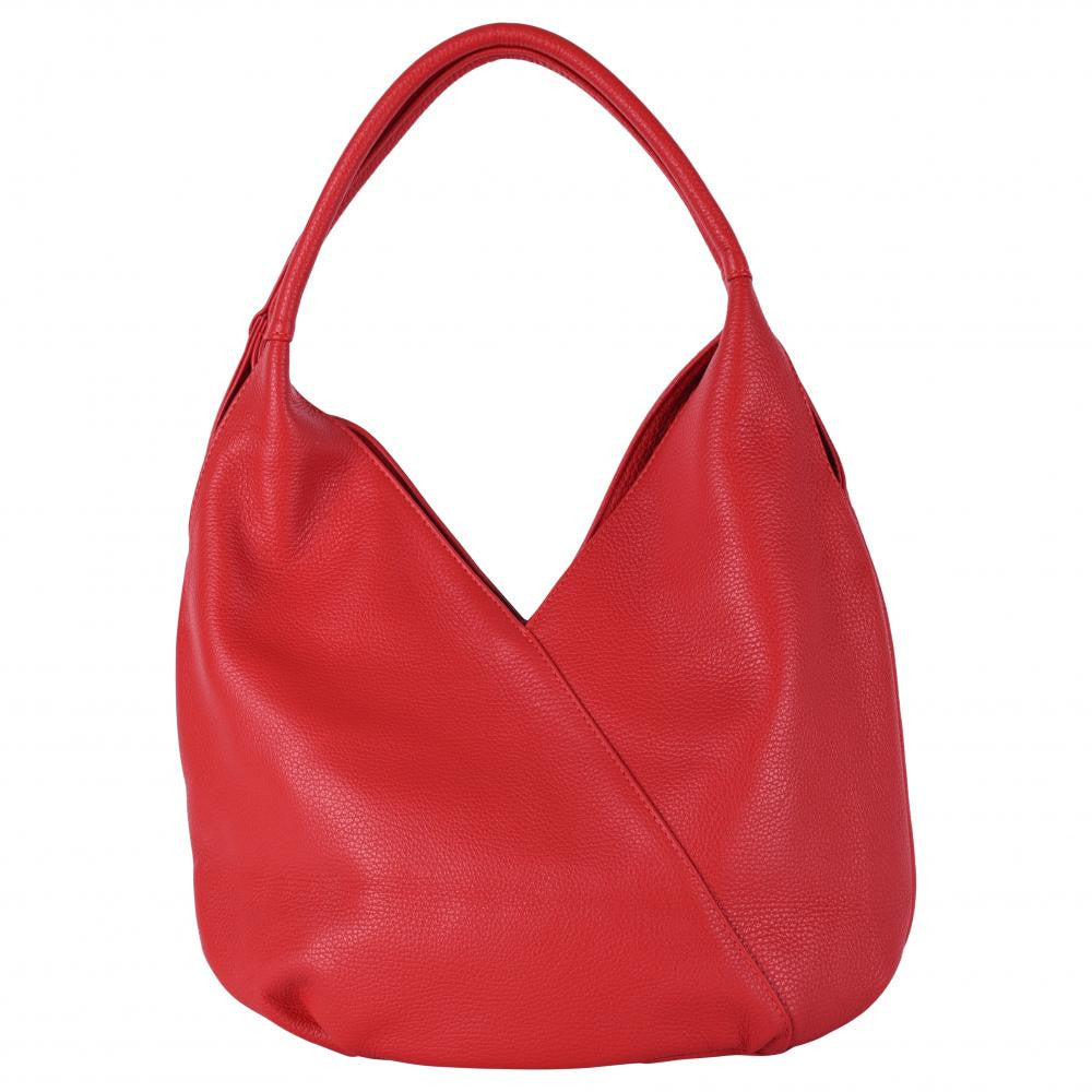 Sac HOBO en cuir grainé MANDALAY Rouge garance