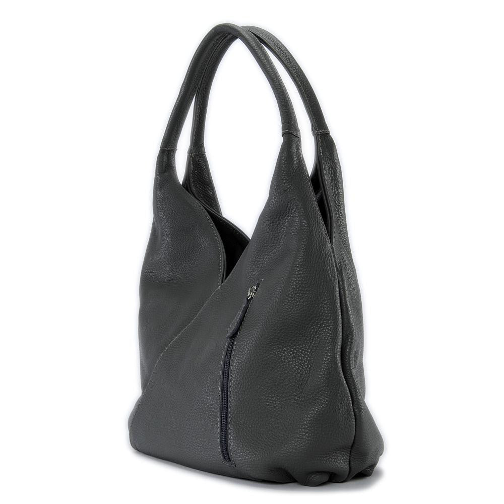 Sac HOBO en cuir grainé MANDALAY Gris foncé