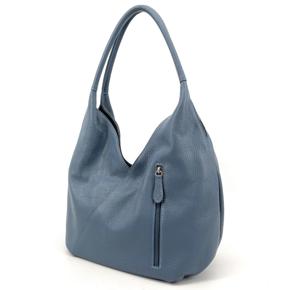 Sac HOBO en cuir grainé MANDALAY Bleu glacier