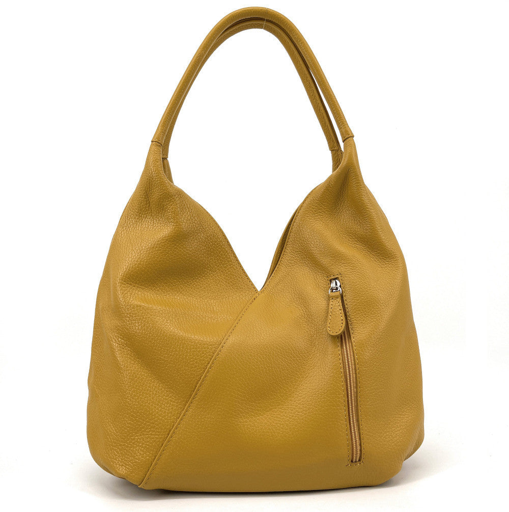 Sac HOBO en cuir grainé MANDALAY Jaune Moutarde