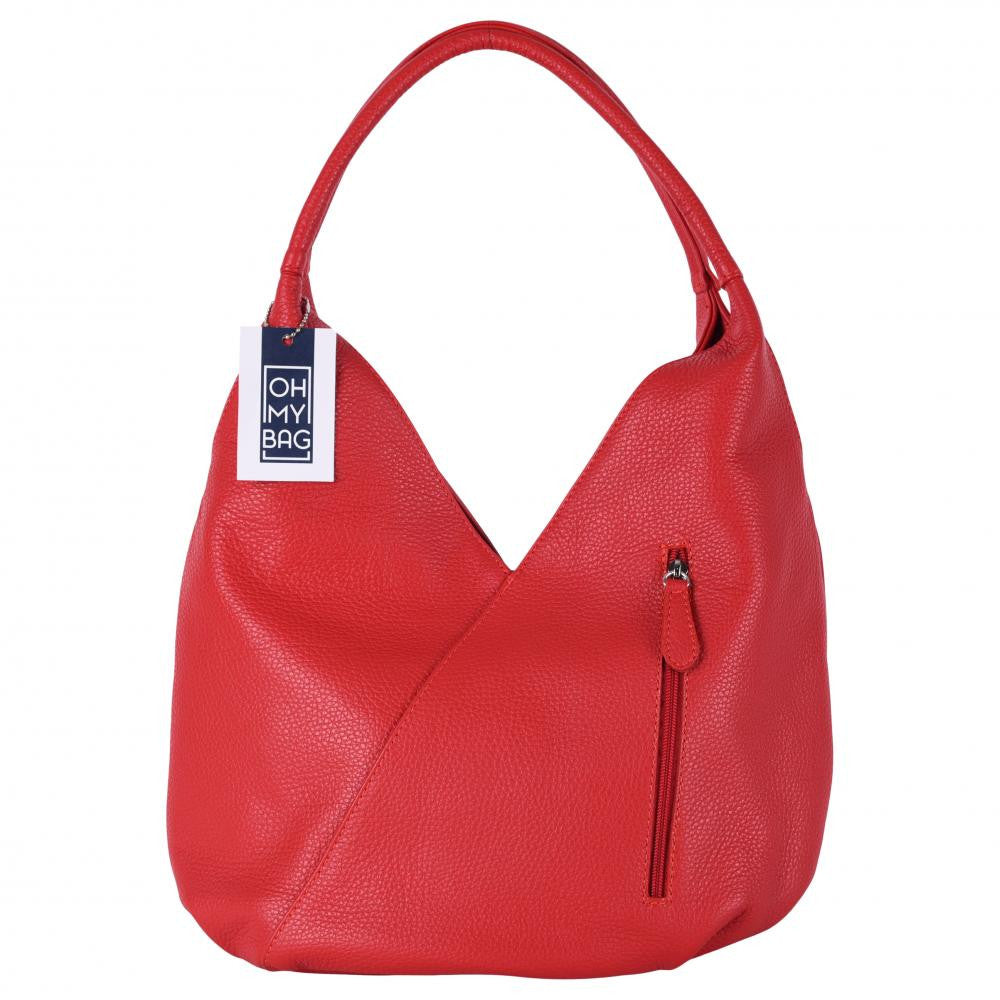 Sac HOBO en cuir grainé MANDALAY Rouge garance