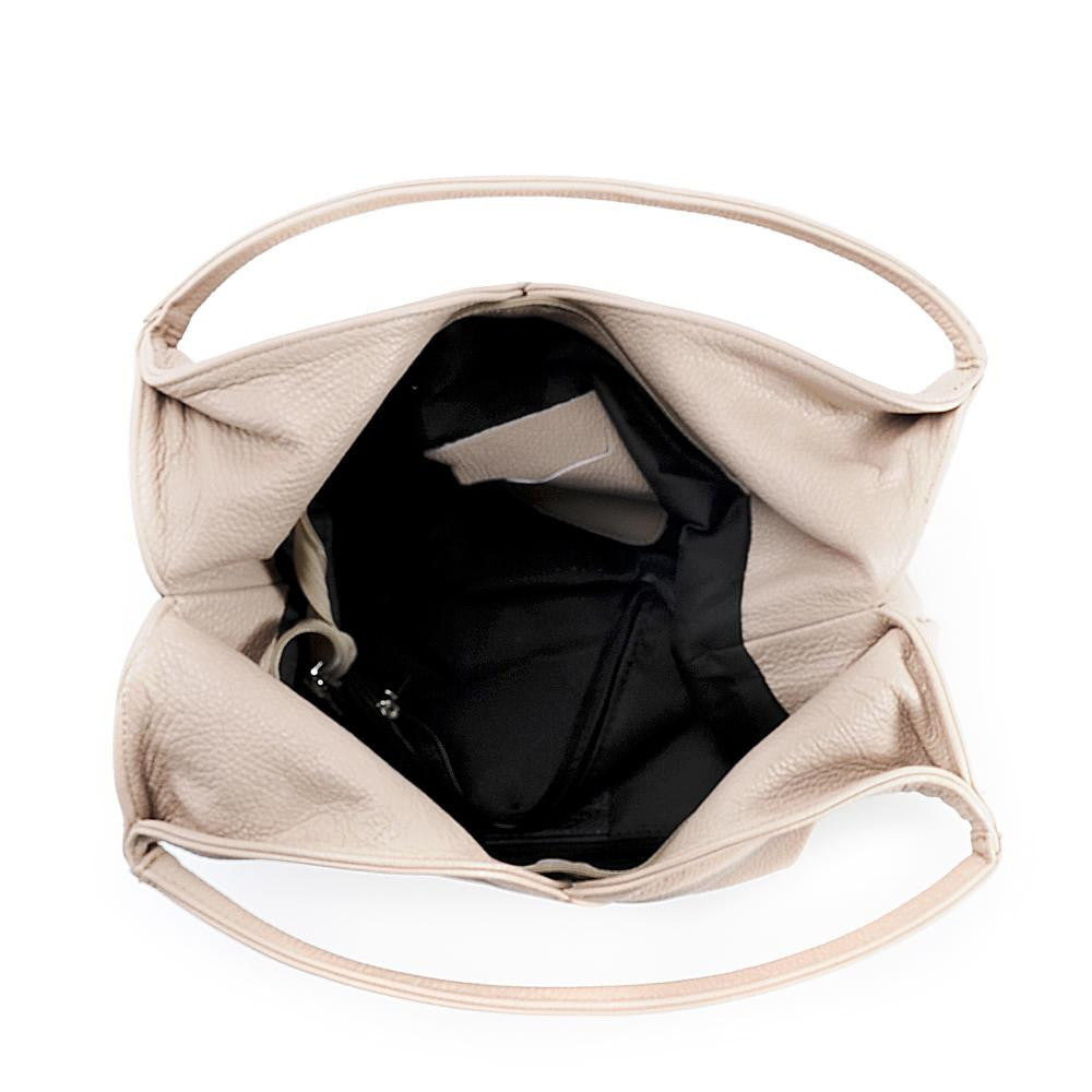 Sac HOBO en cuir grainé MANDALAY Taupe clair