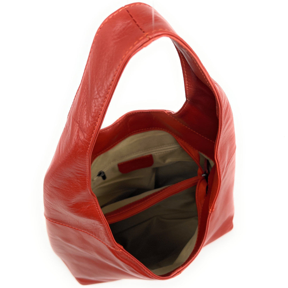 Sac HOBO en cuir lisse NEW AGE Rouge brique