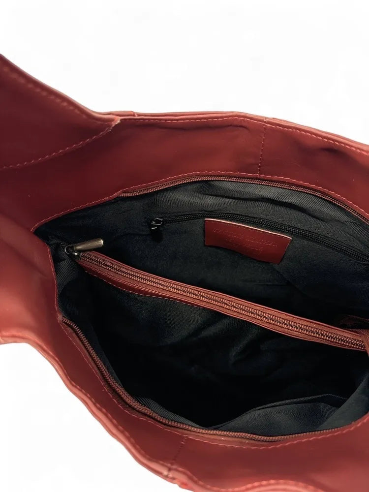 Sac HOBO en cuir lisse NEW AGE Rouge foncé