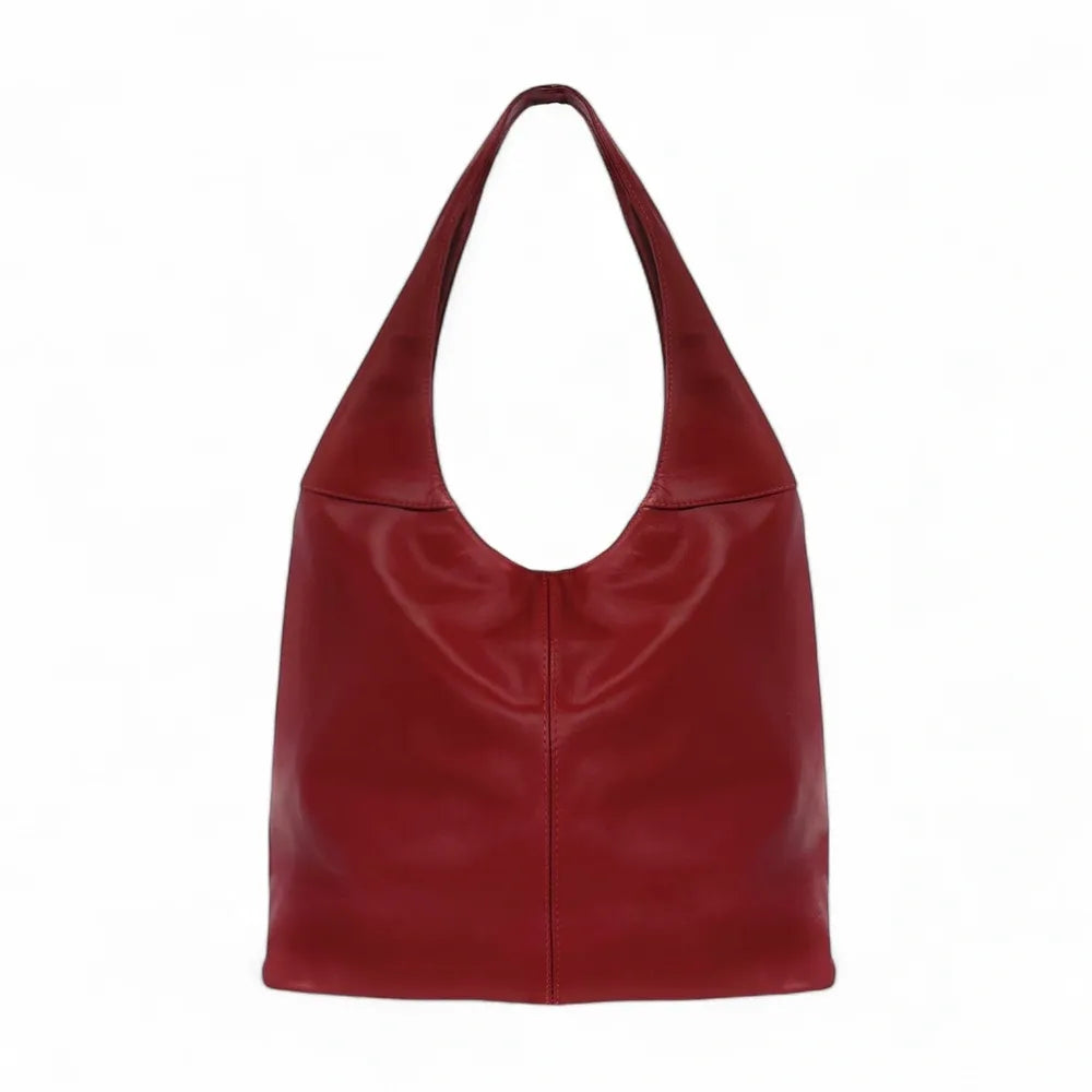 Sac HOBO en cuir lisse NEW AGE Rouge foncé