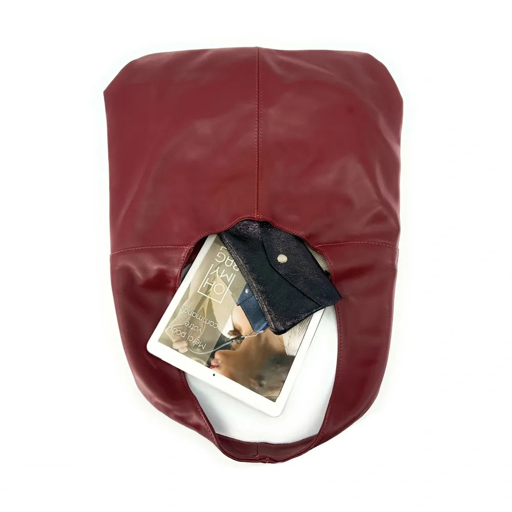 Sac HOBO en cuir lisse NEW AGE Rouge foncé