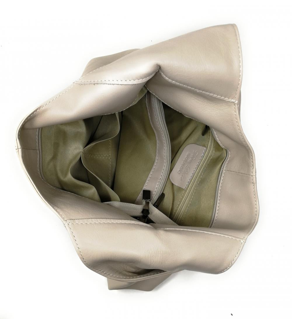Sac HOBO en cuir lisse NEW AGE Beige crème
