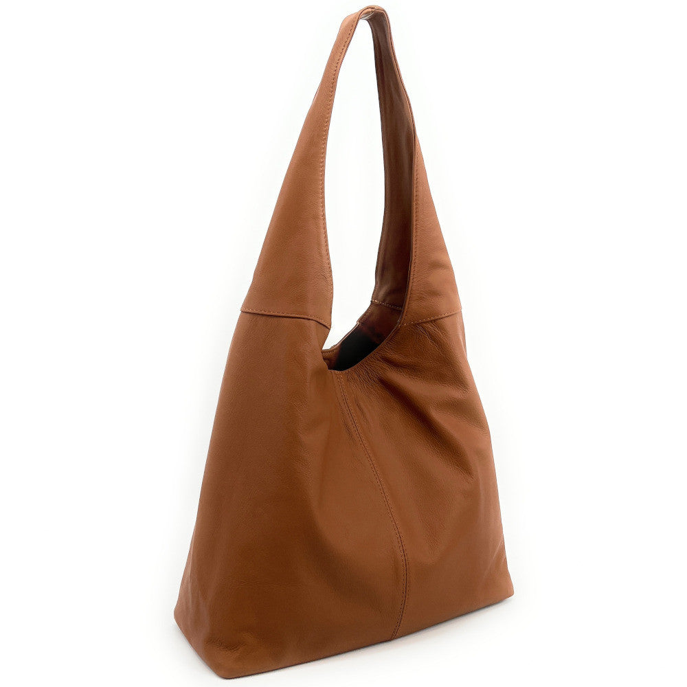 Sac HOBO en cuir lisse NEW AGE Cognac