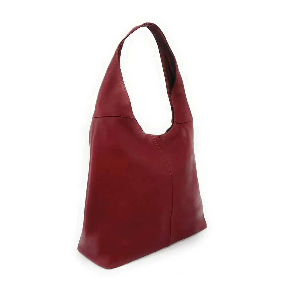 Sac HOBO en cuir lisse NEW AGE Rouge foncé