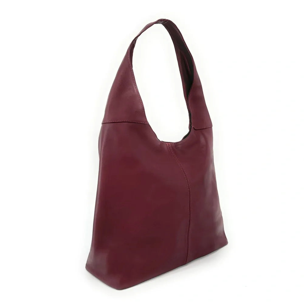 Sac HOBO en cuir lisse NEW AGE Rouge bordeaux