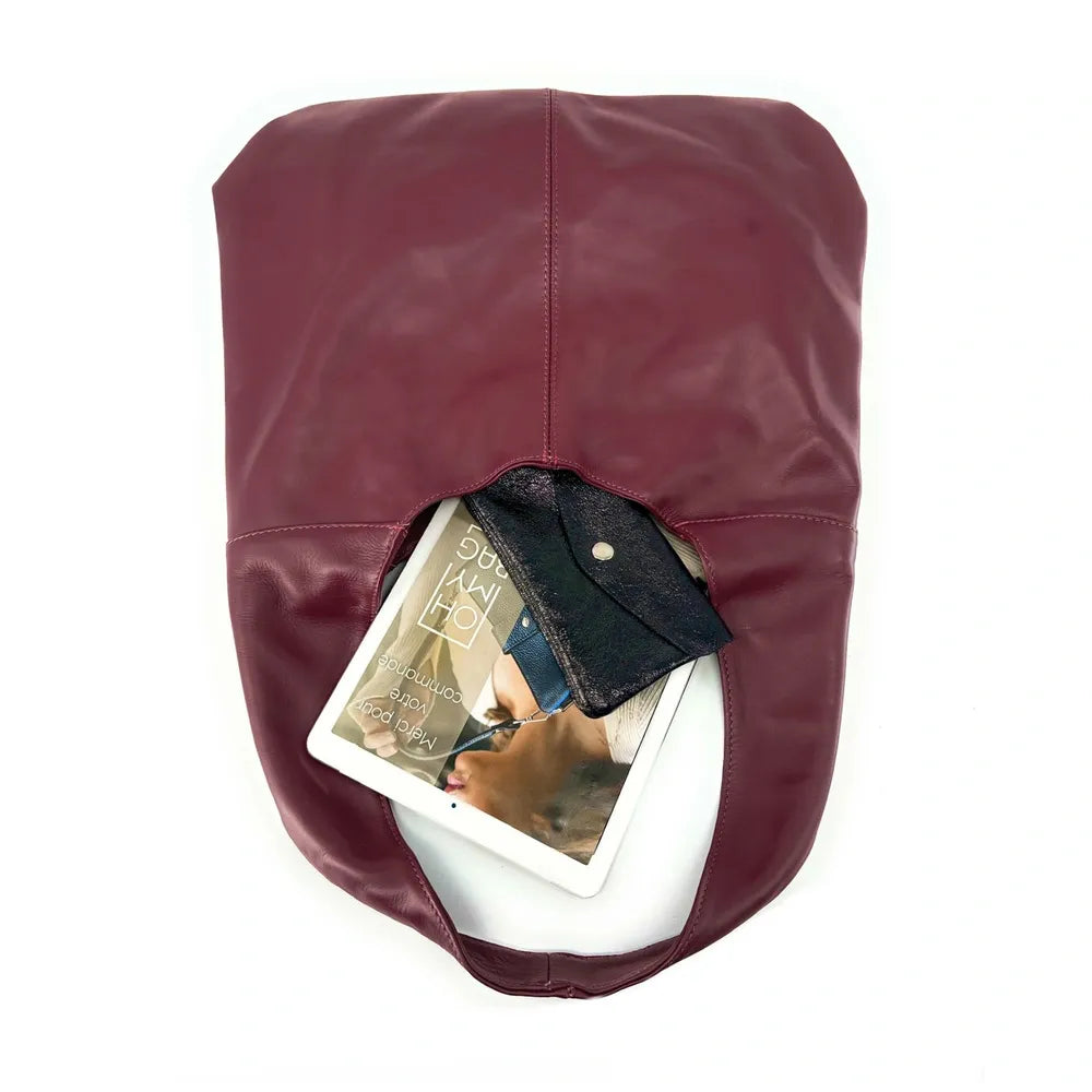 Sac HOBO en cuir lisse NEW AGE Rouge bordeaux
