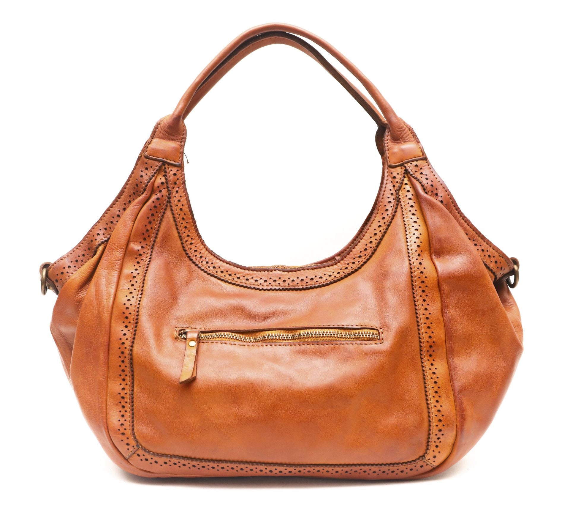 Sac HOBO en cuir vintage MISS DEBUSSY Camel foncé