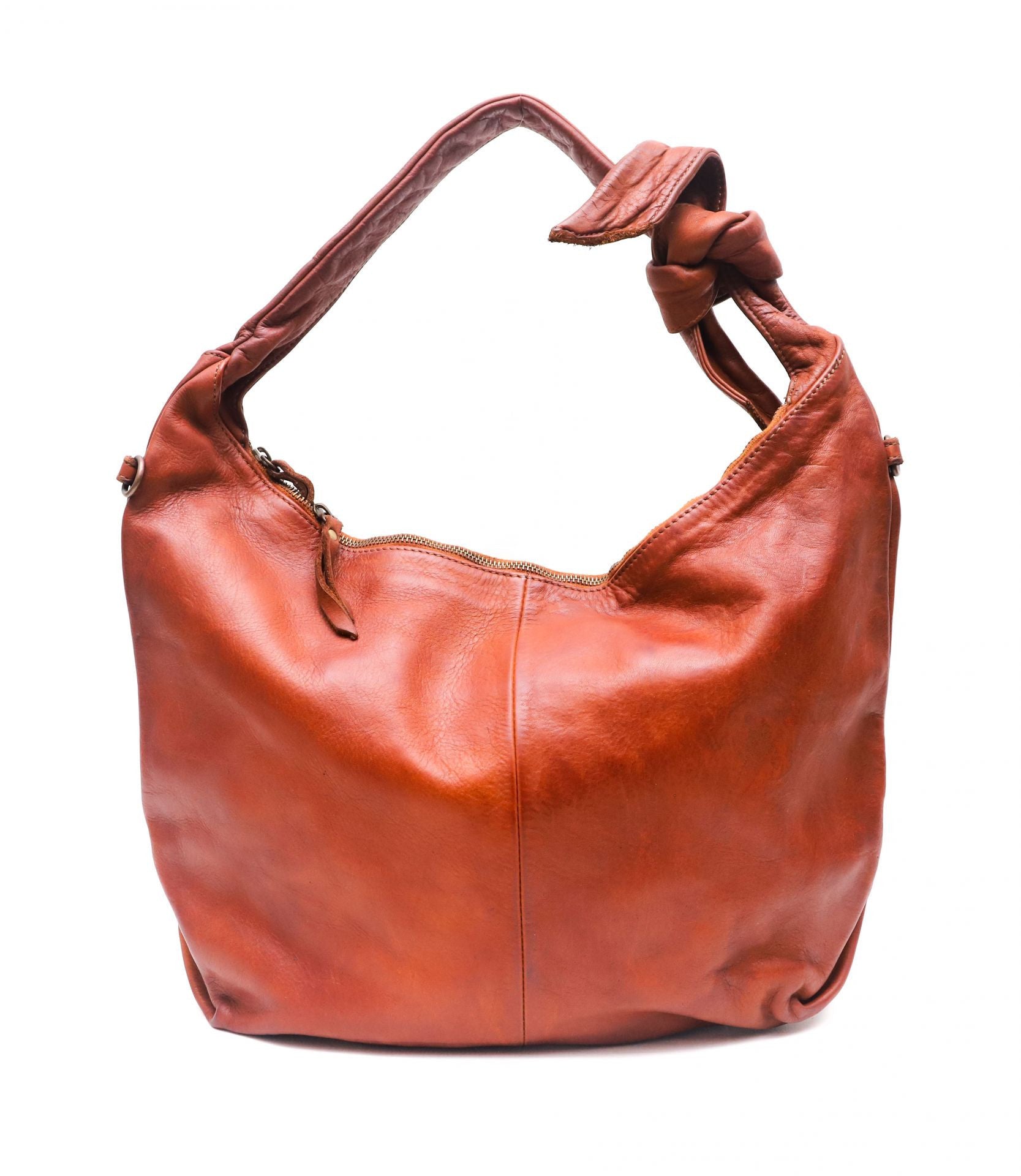 Sac HOBO en cuir vintage MISS HALONA Cognac