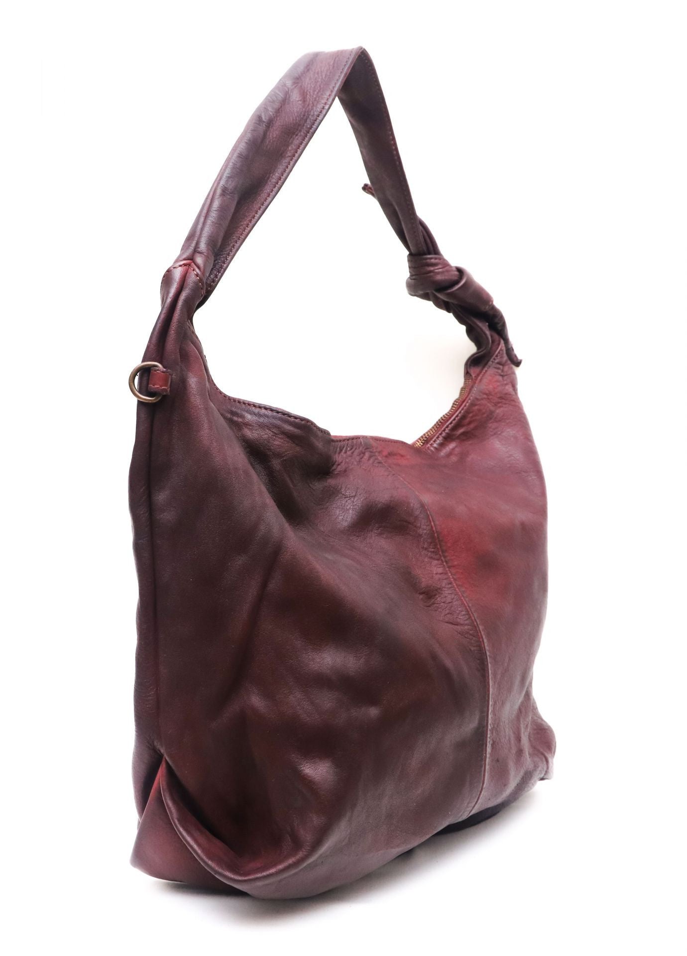 Sac HOBO en cuir vintage MISS HALONA Rouge bordeaux