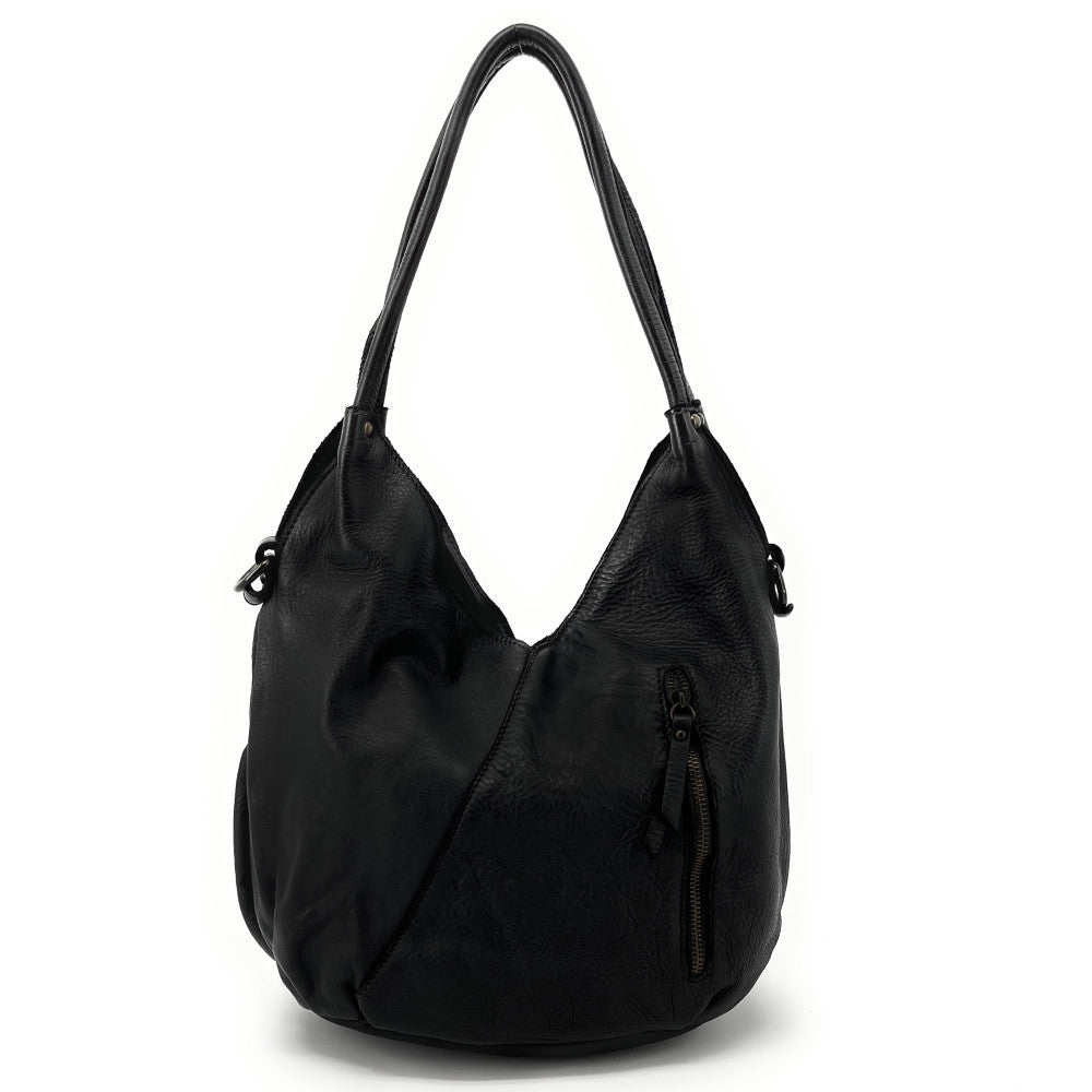 Sac hobo en cuir vintage MISS JULIA Noir