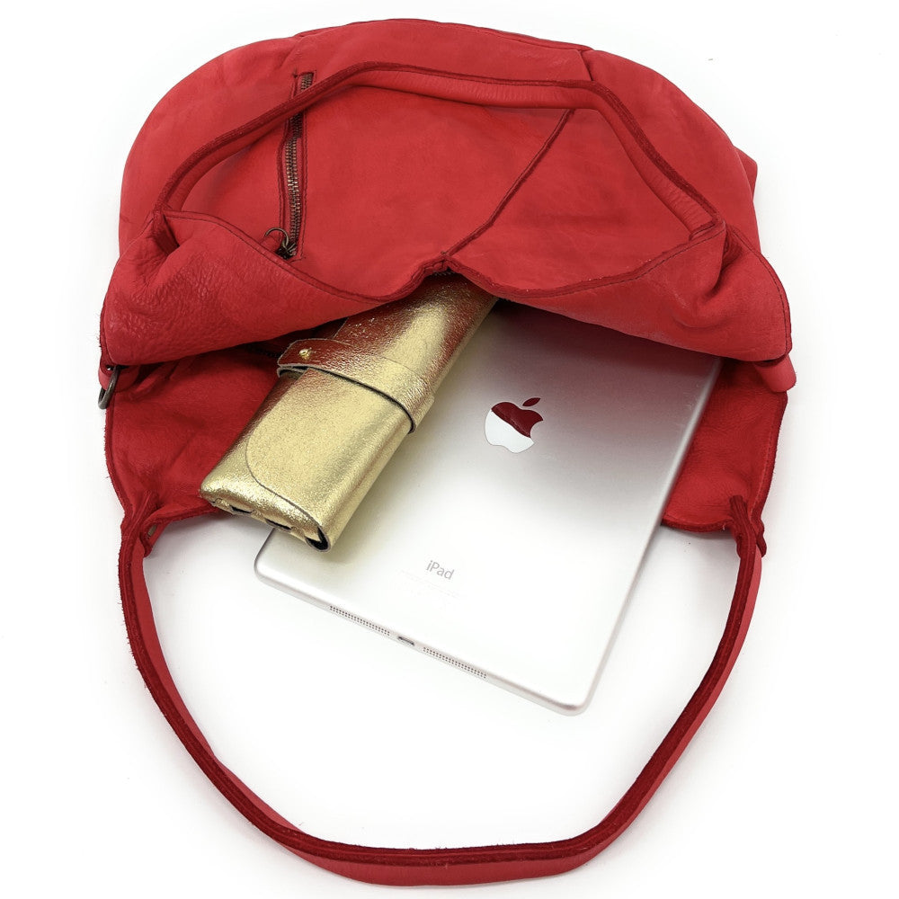 Sac hobo en cuir vintage MISS JULIA Rouge garance