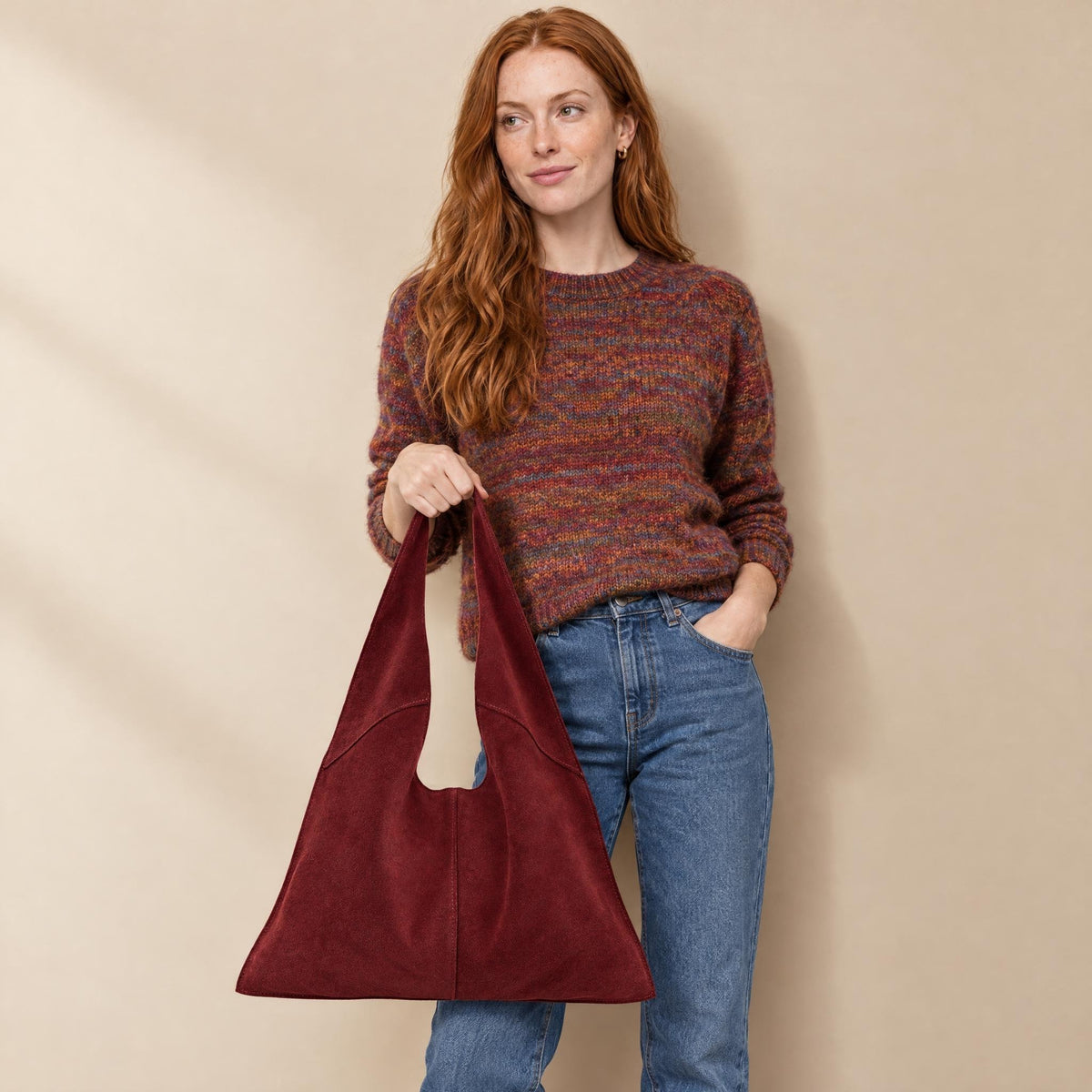 Borsa hobo in pelle nabuk NEW EVE verde mandorla