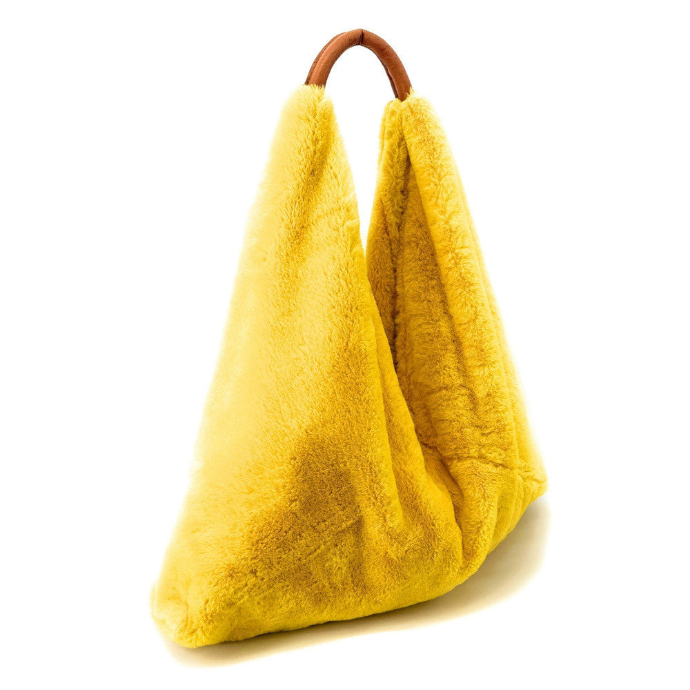 Grand sac hobo en fausse fourrure et cuir FLUFFY Jaune tournesol