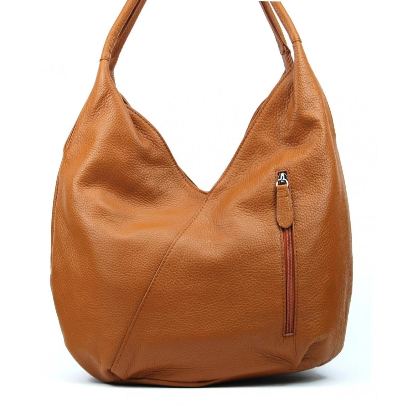 Bag HOBO in grained leather MANDALAY Dark cognac