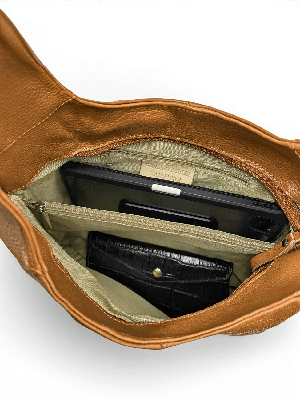 Bolso hobo de piel granulada ELLEN Camel
