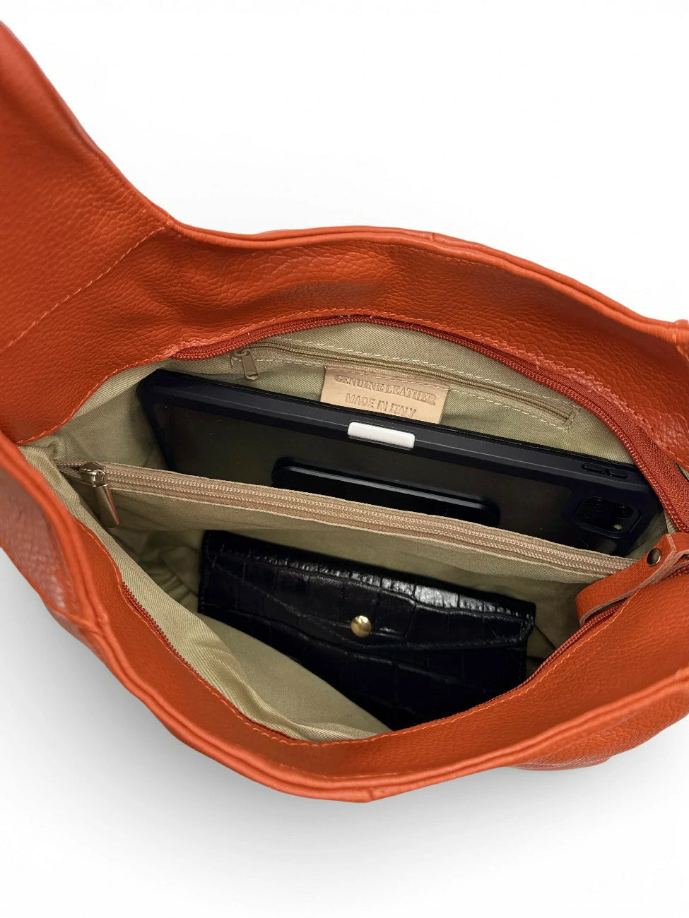 Hobo-Tasche aus genarbtem Leder ELLEN Mandarinenorange
