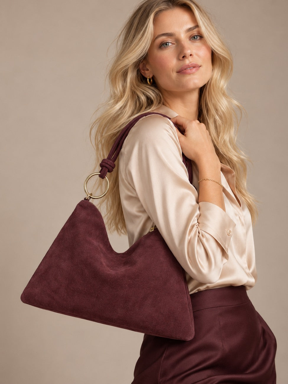Sac pochette Hobo en daim SOA Rouge bordeaux