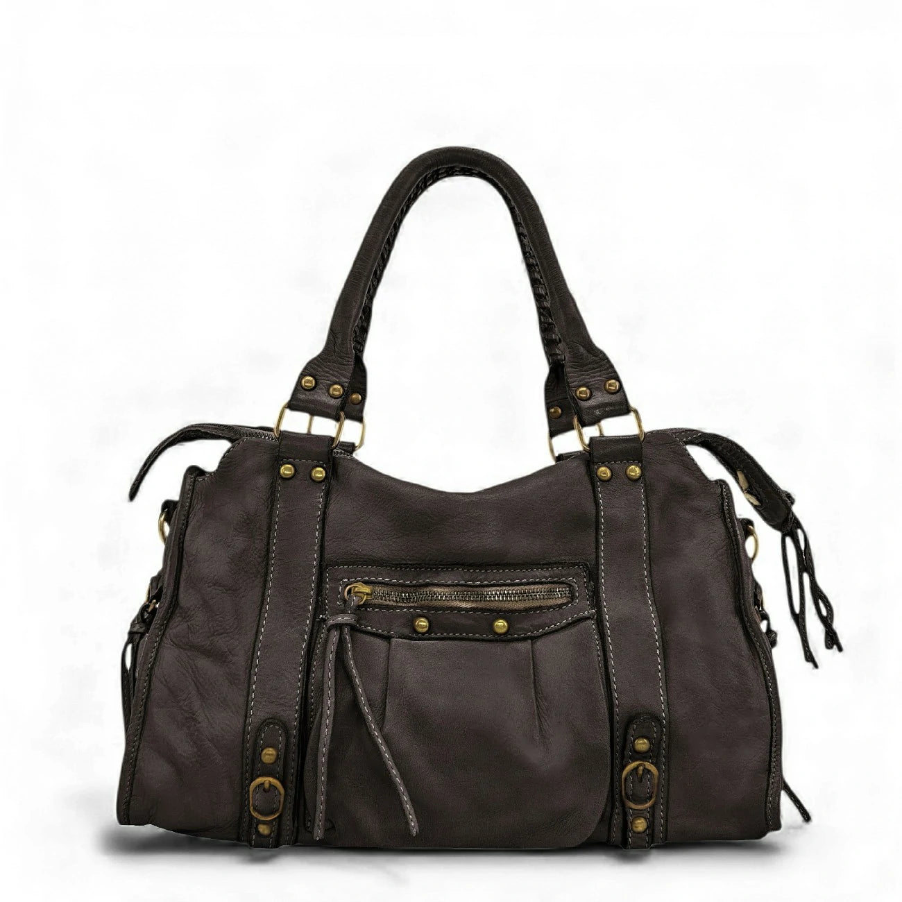 Sac à main en cuir vintage MISS STORM Chocolat