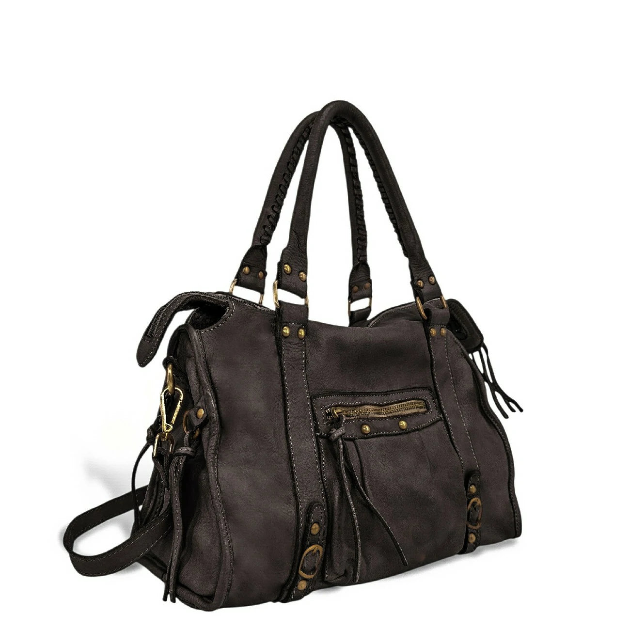 Sac à main en cuir vintage MISS STORM Chocolat