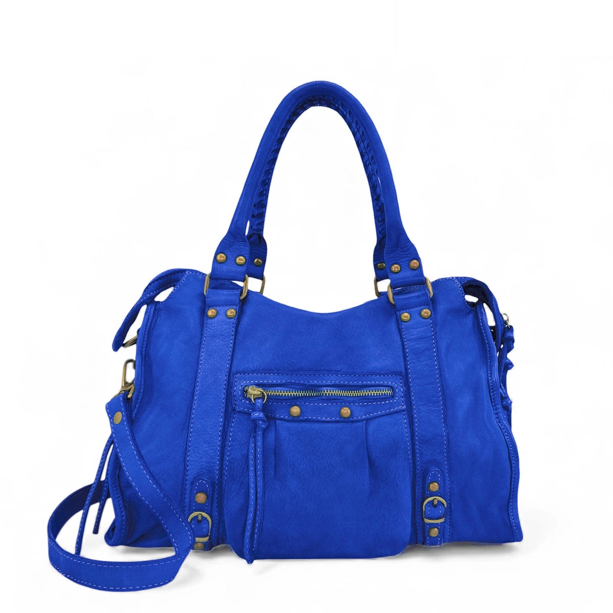 Sac à main en cuir vintage MISS STORM Bleu roi