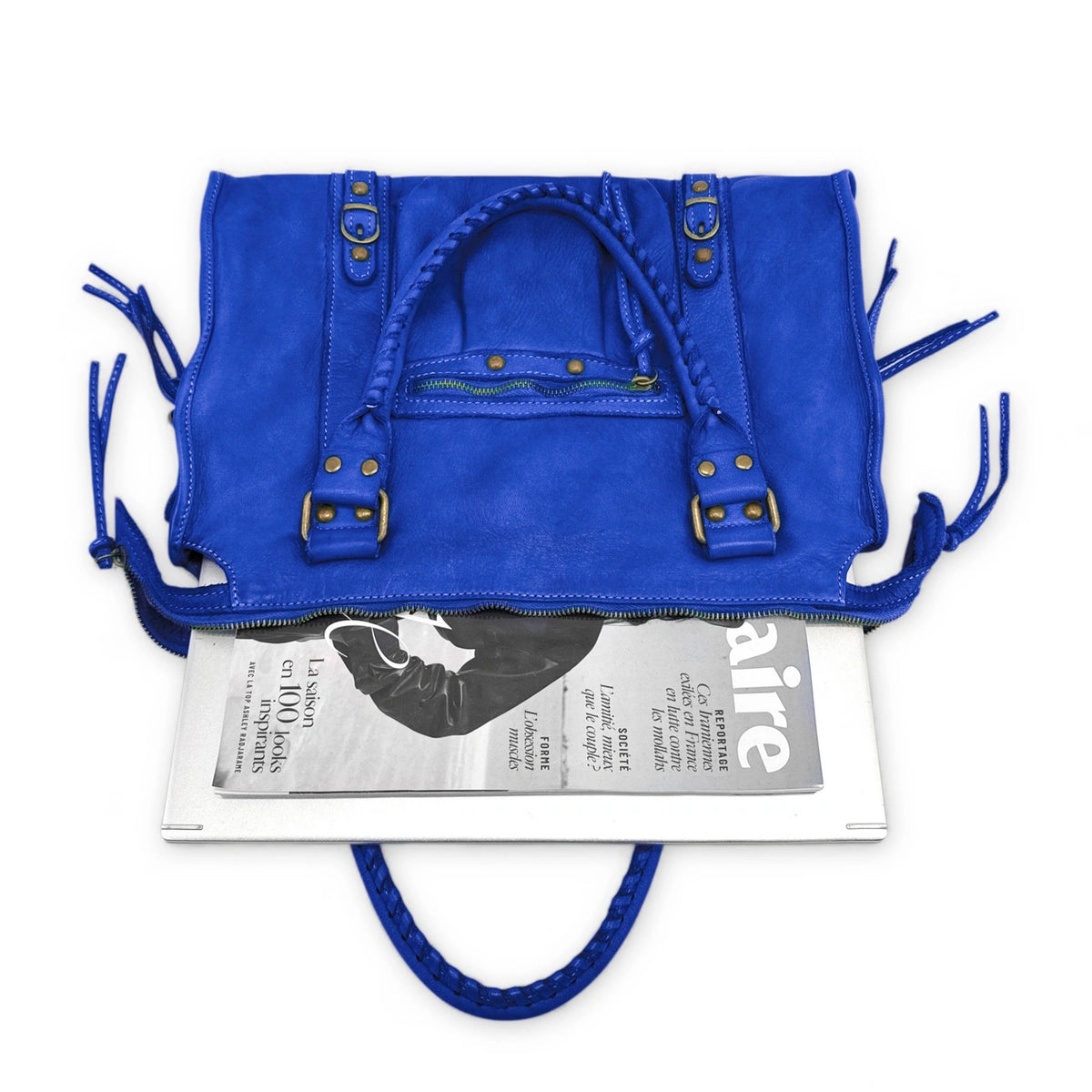Sac à main en cuir vintage MISS STORM Bleu roi