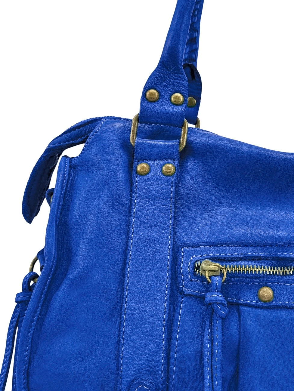 Sac à main en cuir vintage MISS STORM Bleu roi