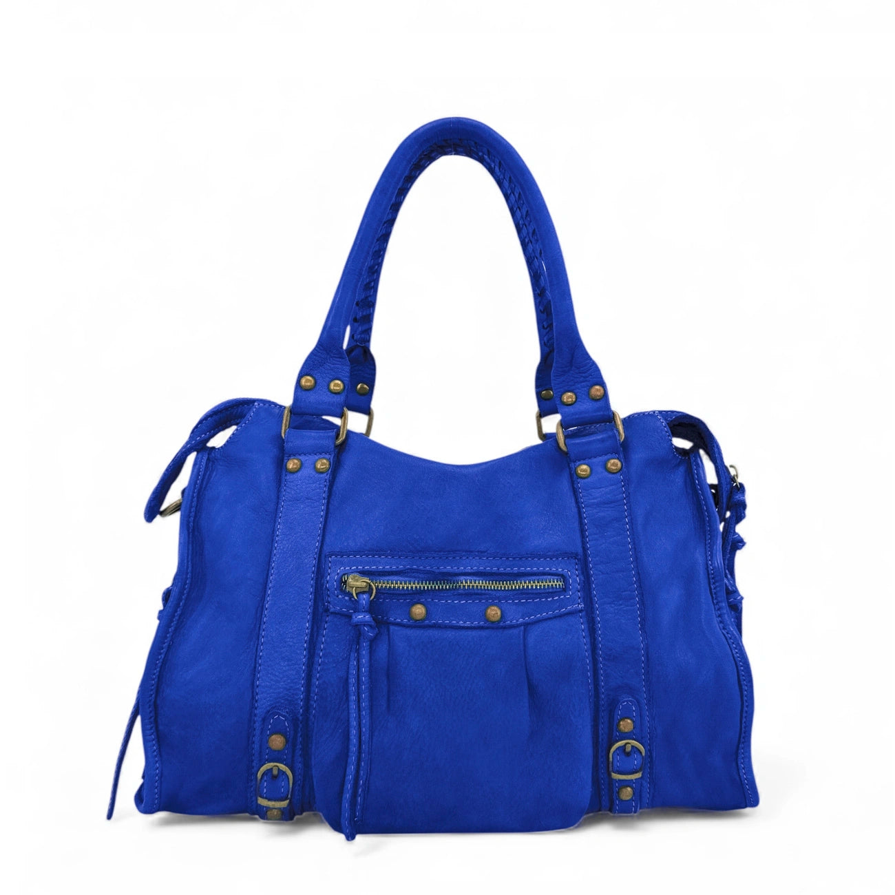Sac à main en cuir vintage MISS STORM Bleu roi