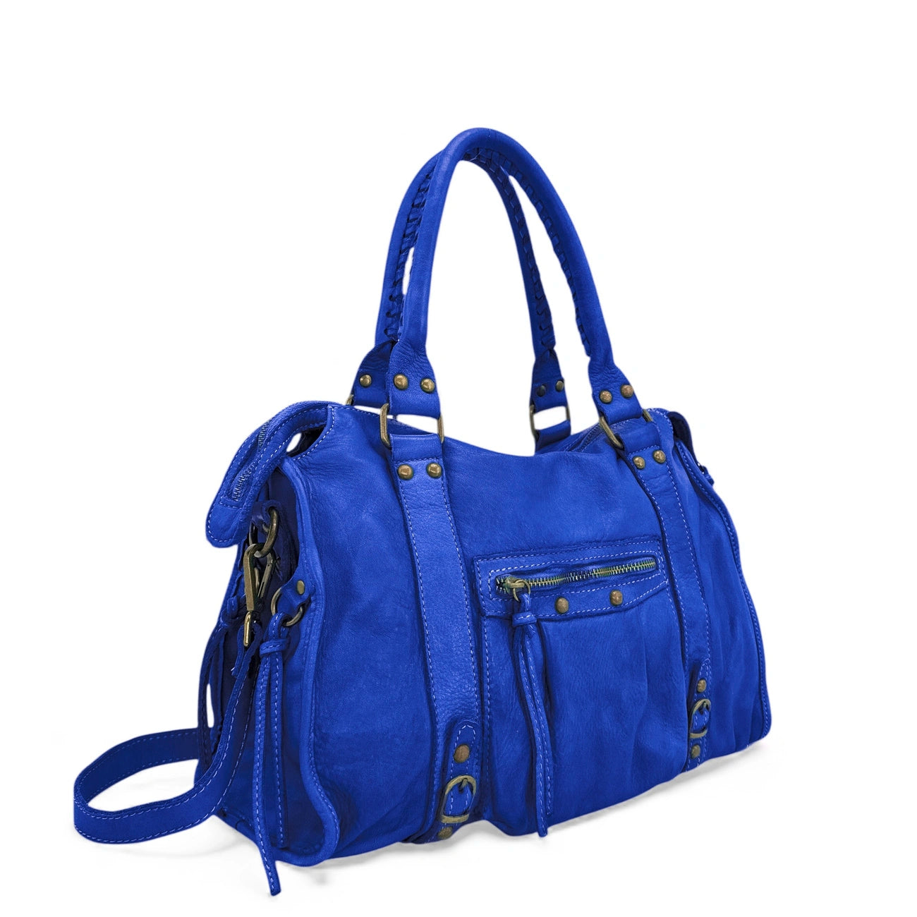 Sac à main en cuir vintage MISS STORM Bleu roi