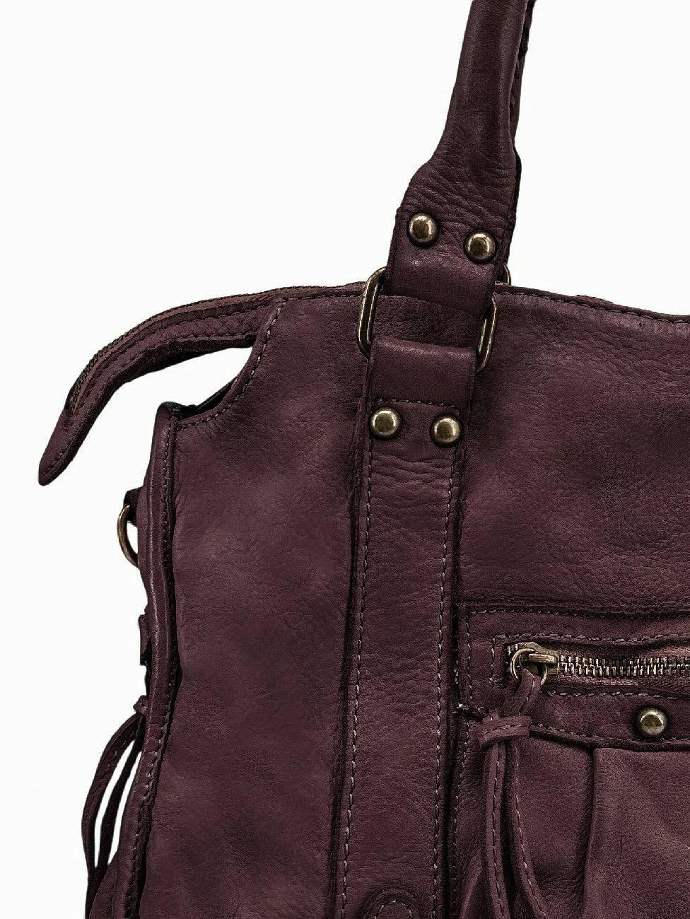 MISS STORM Vintage Leather Handbag in Burgundy Red