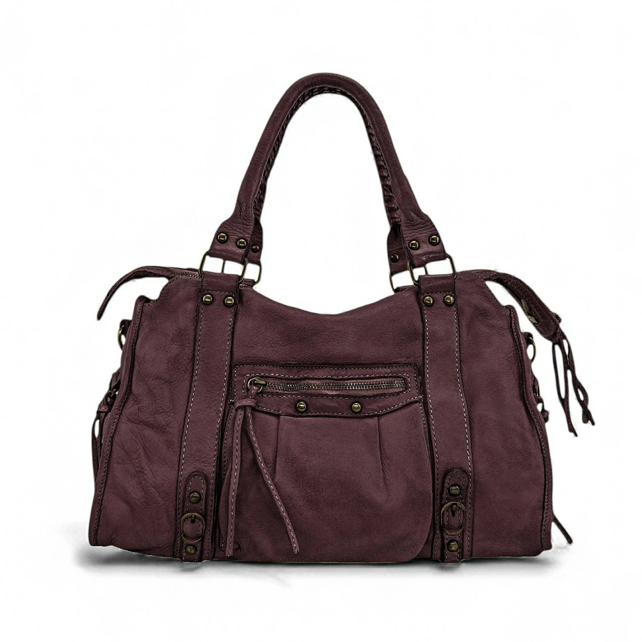 Sac à main en cuir vintage MISS STORM Rouge bordeaux