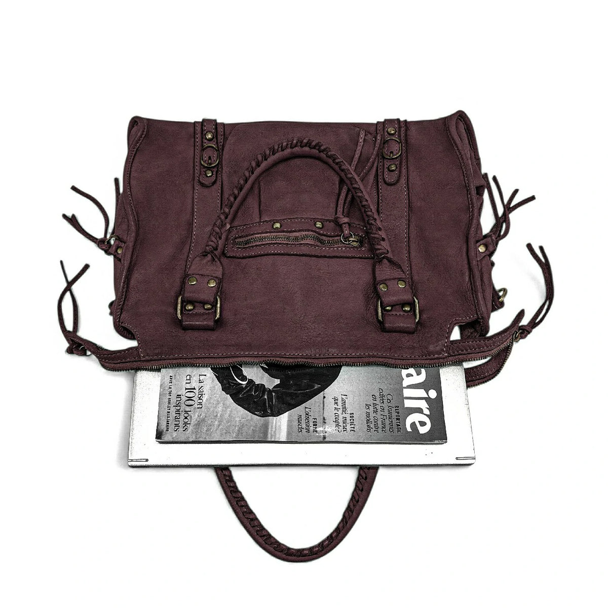 MISS STORM Vintage Leather Handbag in Burgundy Red