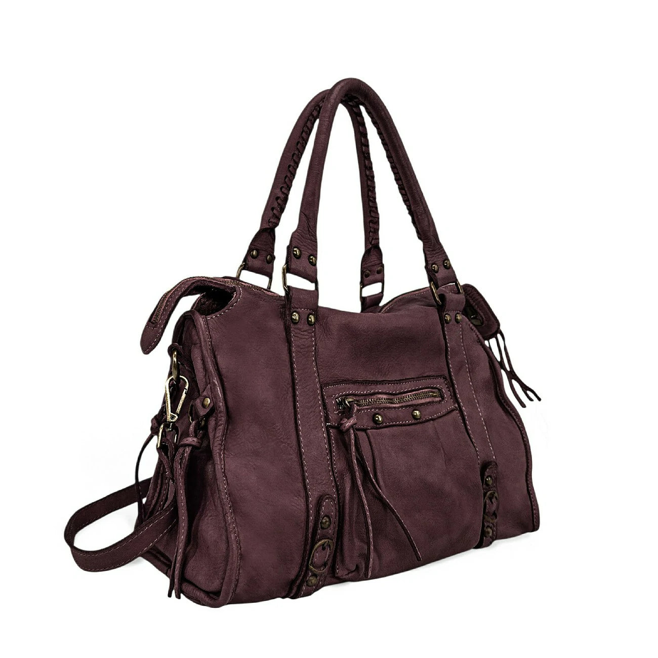 Sac à main en cuir vintage MISS STORM Rouge bordeaux