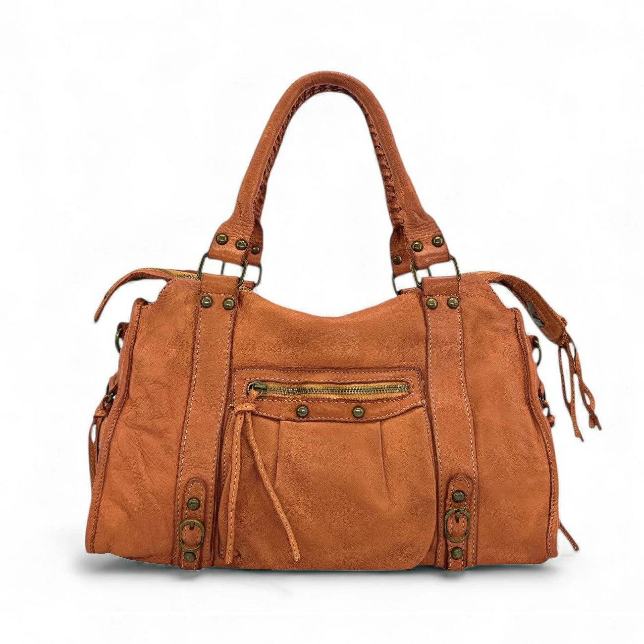 Sac à main en cuir vintage MISS STORM Camel clair