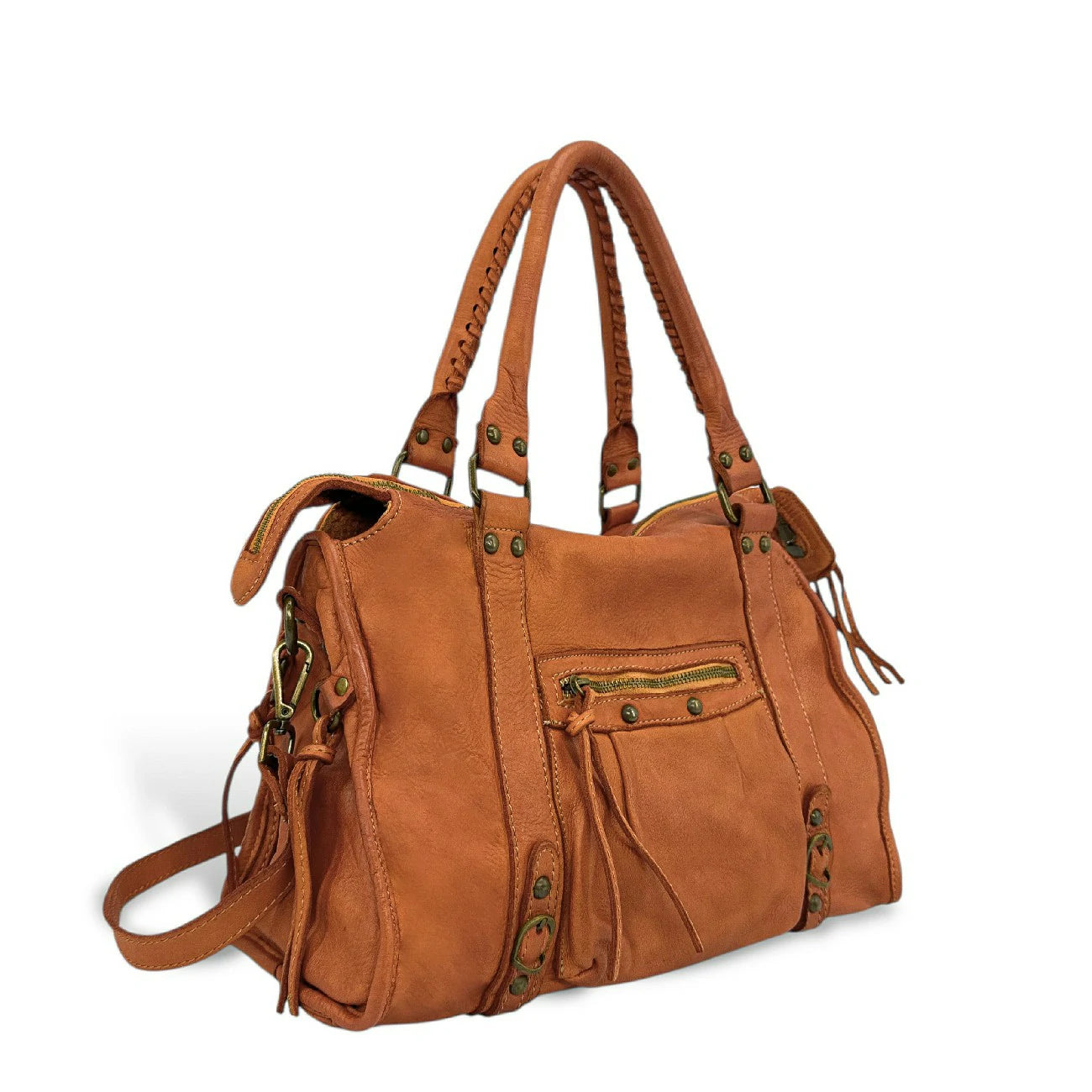 Sac à main en cuir vintage MISS STORM Camel clair