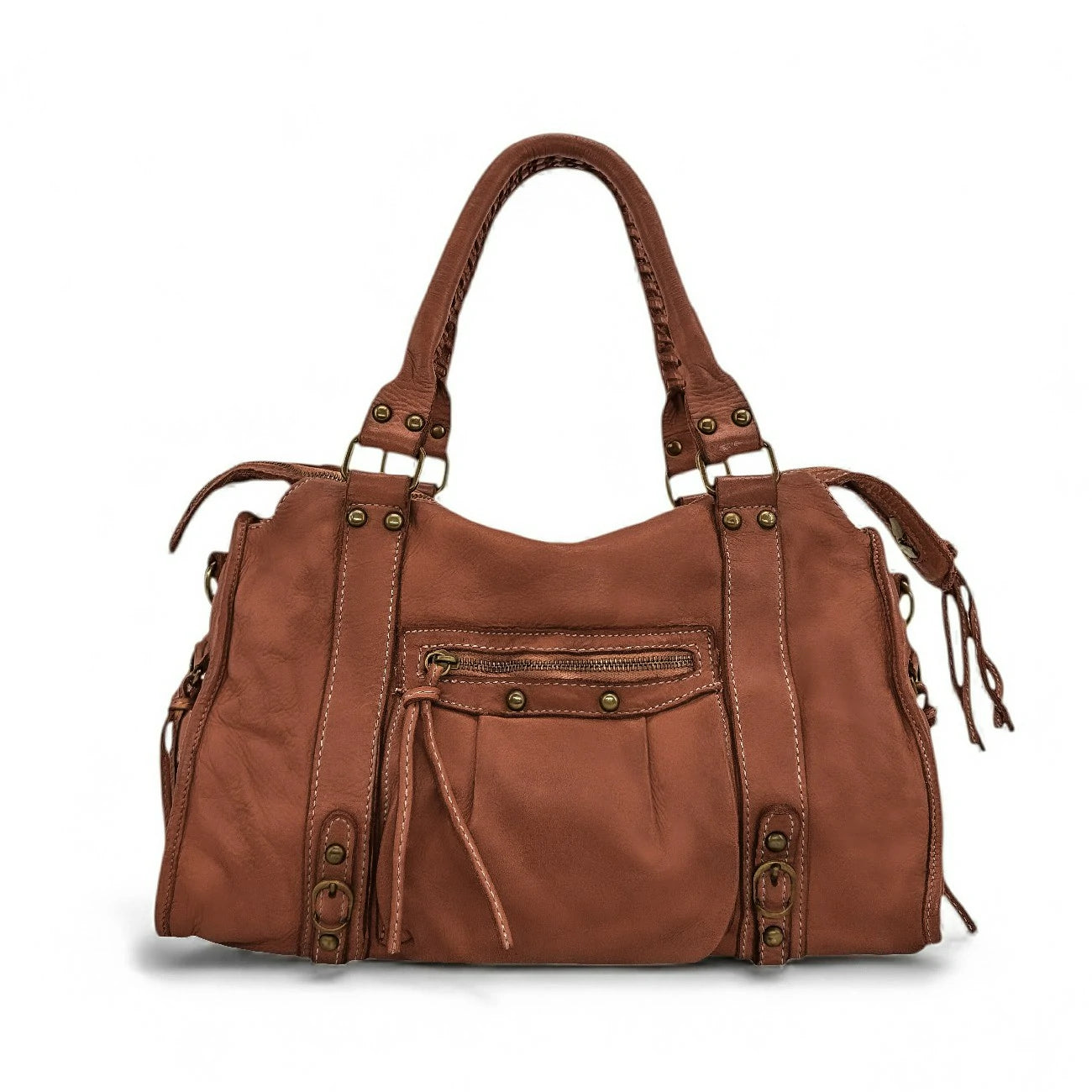 Sac à main en cuir vintage MISS STORM Cognac
